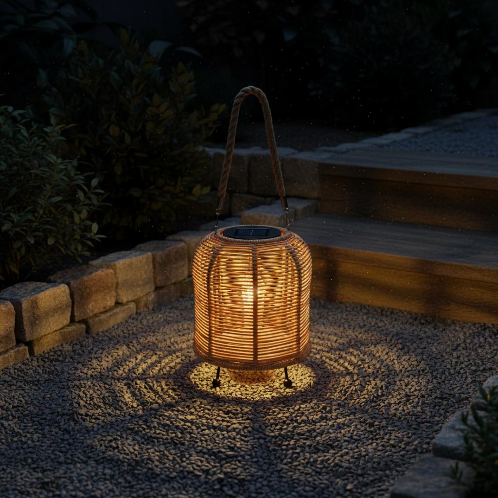 Outdoor Camping Decor - Handwoven Solar Lantern Braided Rope Handle