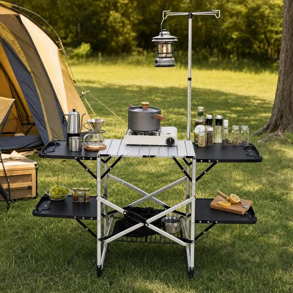Outdoor Camping Kitchen Table - Portable Outdoor Kitchen Table with Heat-Resistant