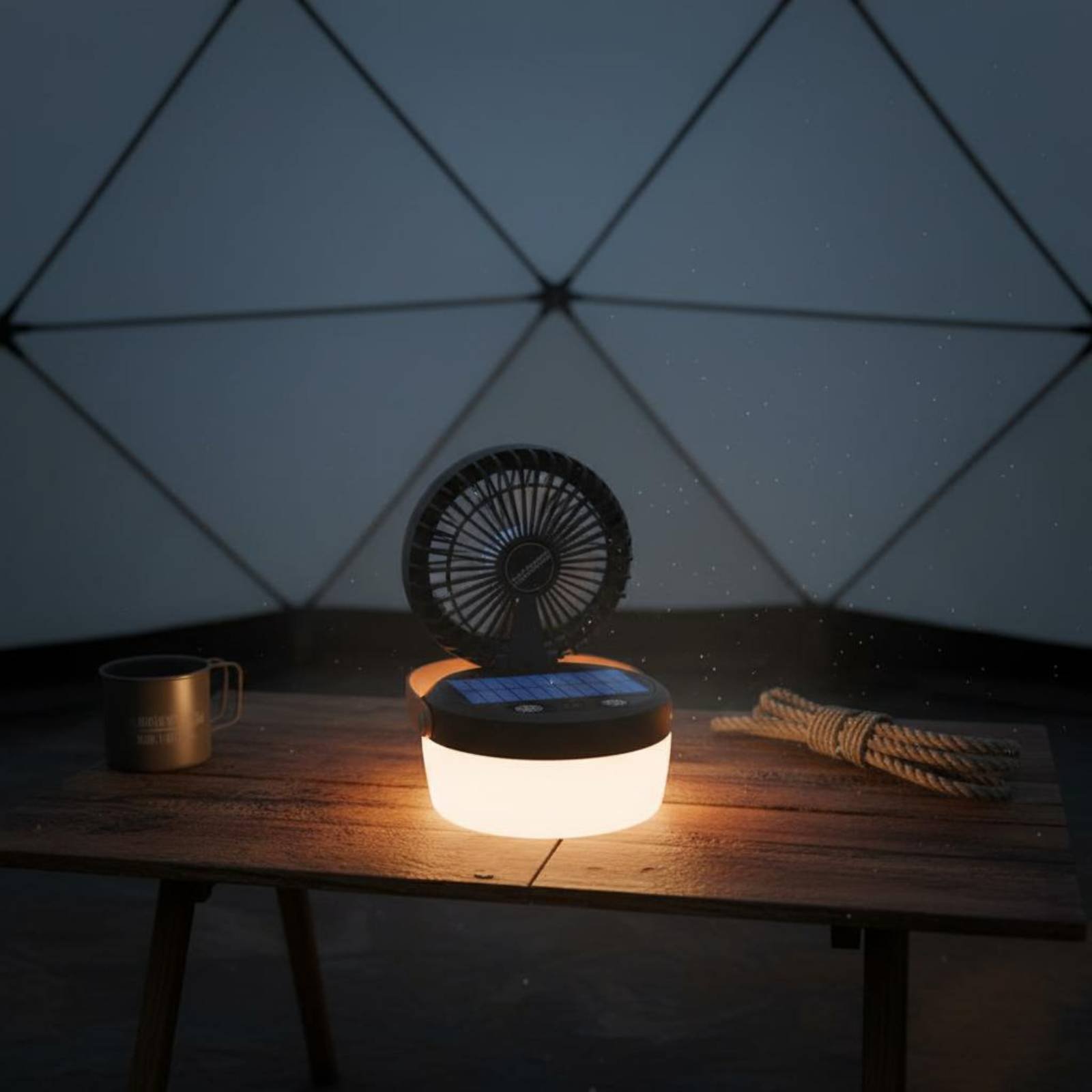 Outdoor Camping Gear - Solar Camping Fan Lantern Foldable Design