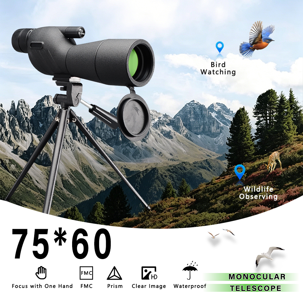 Outdoor Camping Gear - 25-75x60 Zoom Spotting Scope Camera 4K