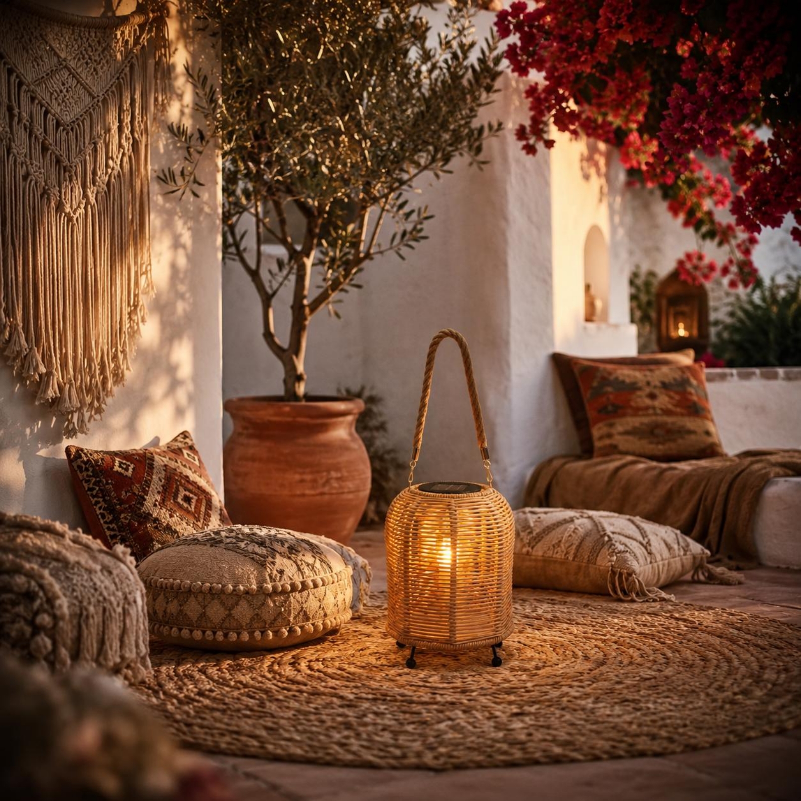 Outdoor Camping Decor - Handwoven Solar Lantern Warm LED Handwoven