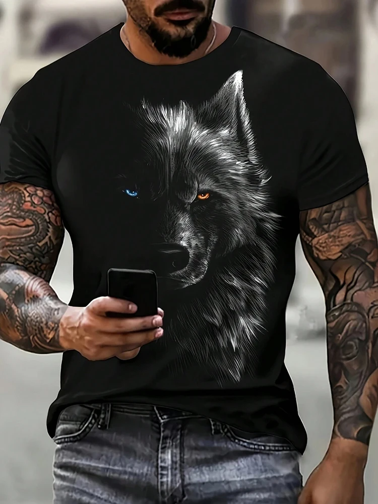 Urban Outdoor Camping - 26Men's short-sleeved T-shirt, 3D wolf pattern,