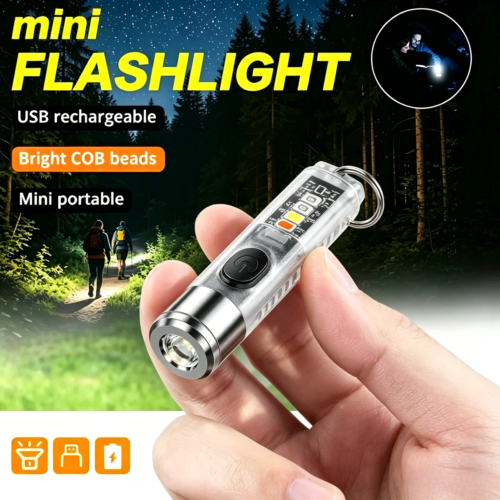 Outdoor Camping Decor - Mini Keychain Flashlight USB Rechargeable Powerful