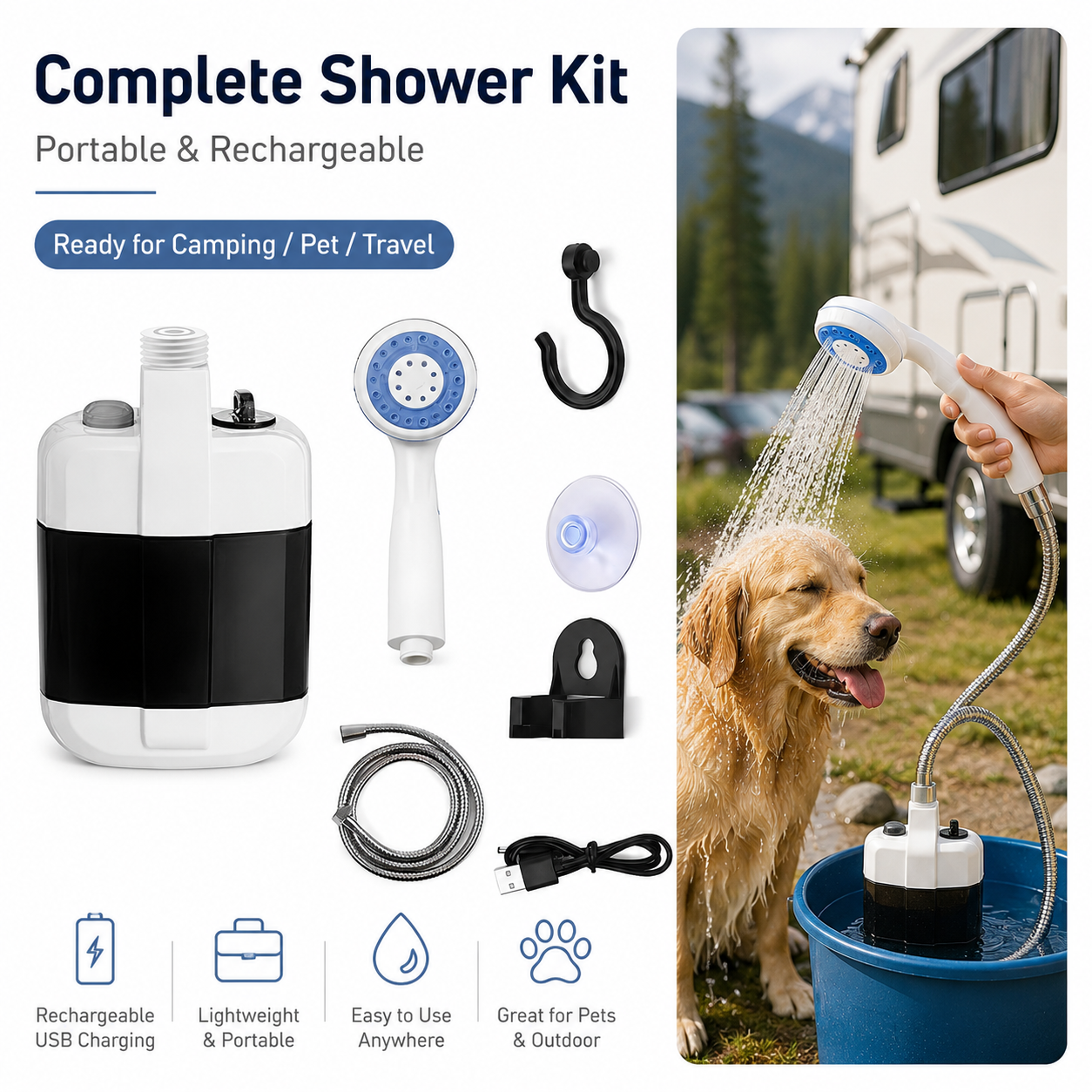 Outdoor Camping Rentals - Portable Electric Camping Shower Rechargeable Water