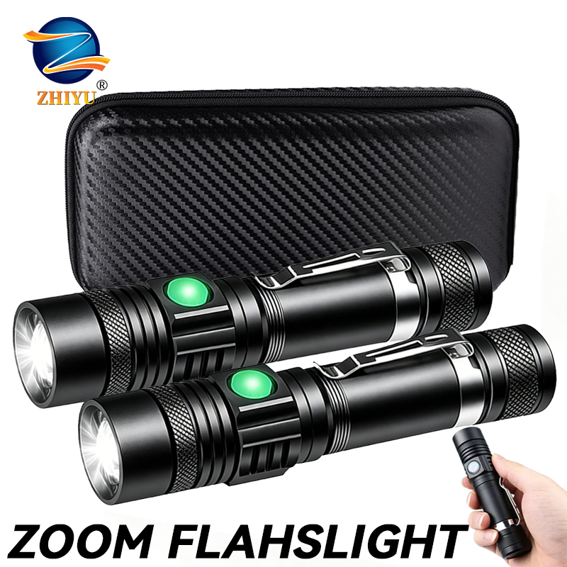 Outdoor Camping Decor - T6 LED Rechargeable Flashlight,18650 Zoomable Torch,