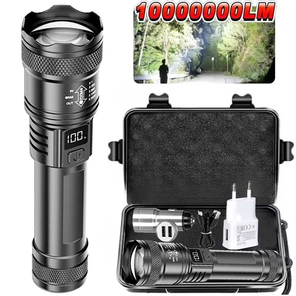 Outdoor Camping Decor - Rechargeable LED Flashlight Zoomable Torch with