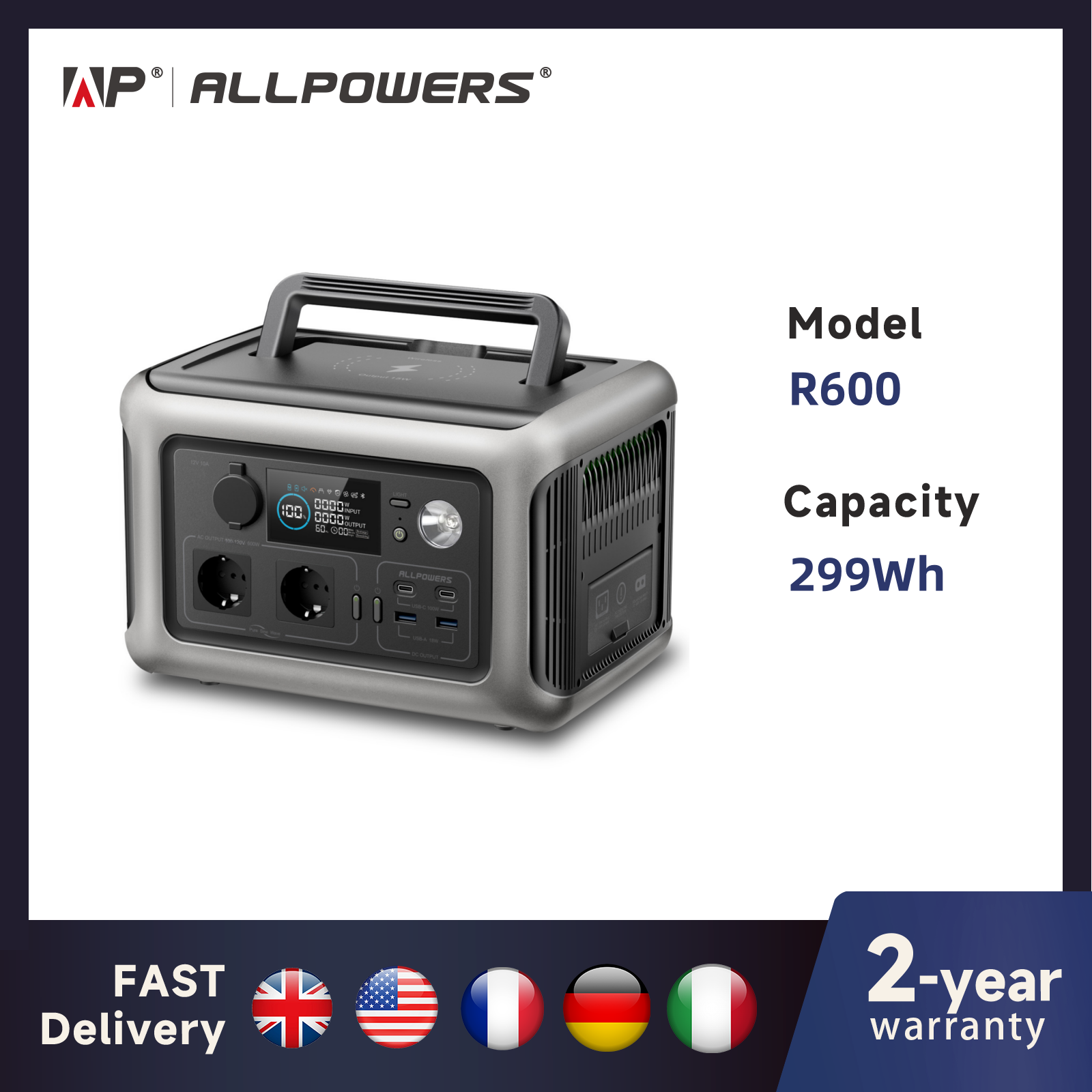 Outdoor Camping Outlet - ALLPOWERS Portable Power Station R600, 299Wh