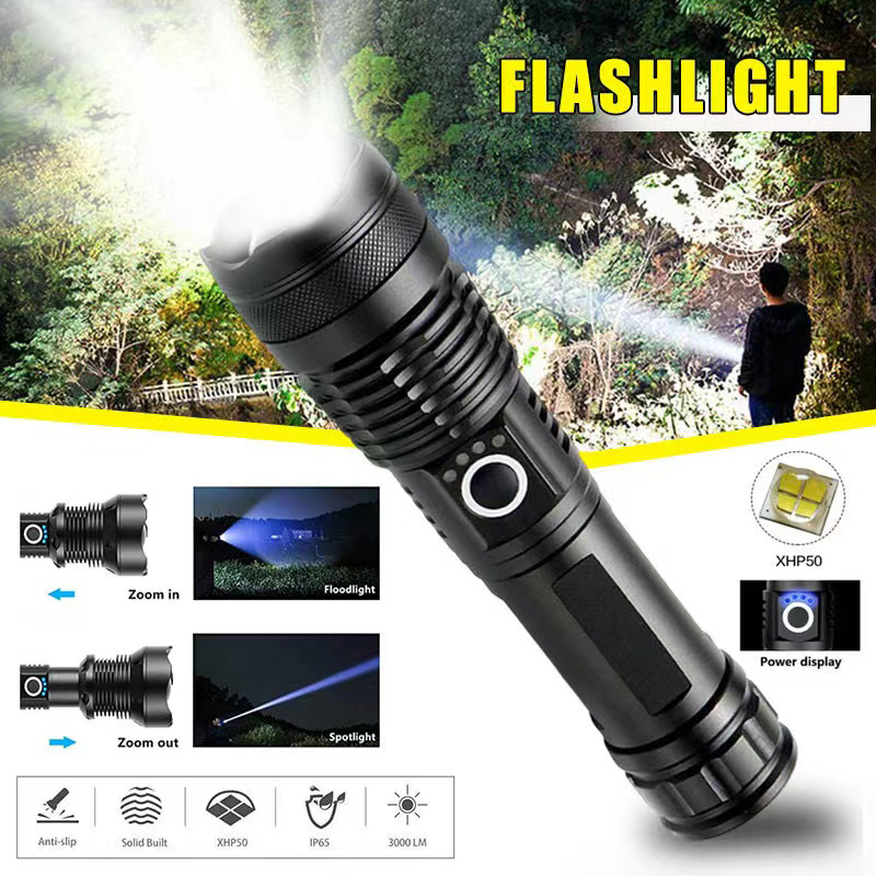 Outdoor Camping Decor - High Power XHP70 Led Flashlight USB-C