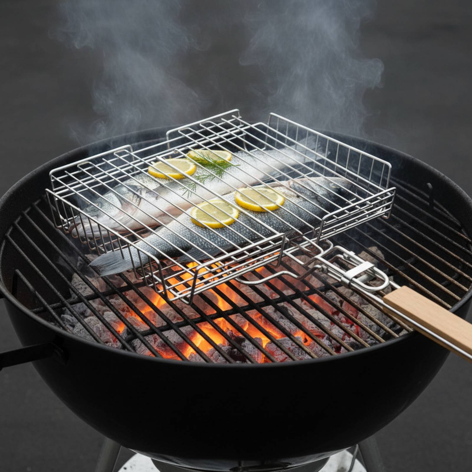 Wood Handle Grill Basket Porta - Outdoor Camping Food ulasan dan harga