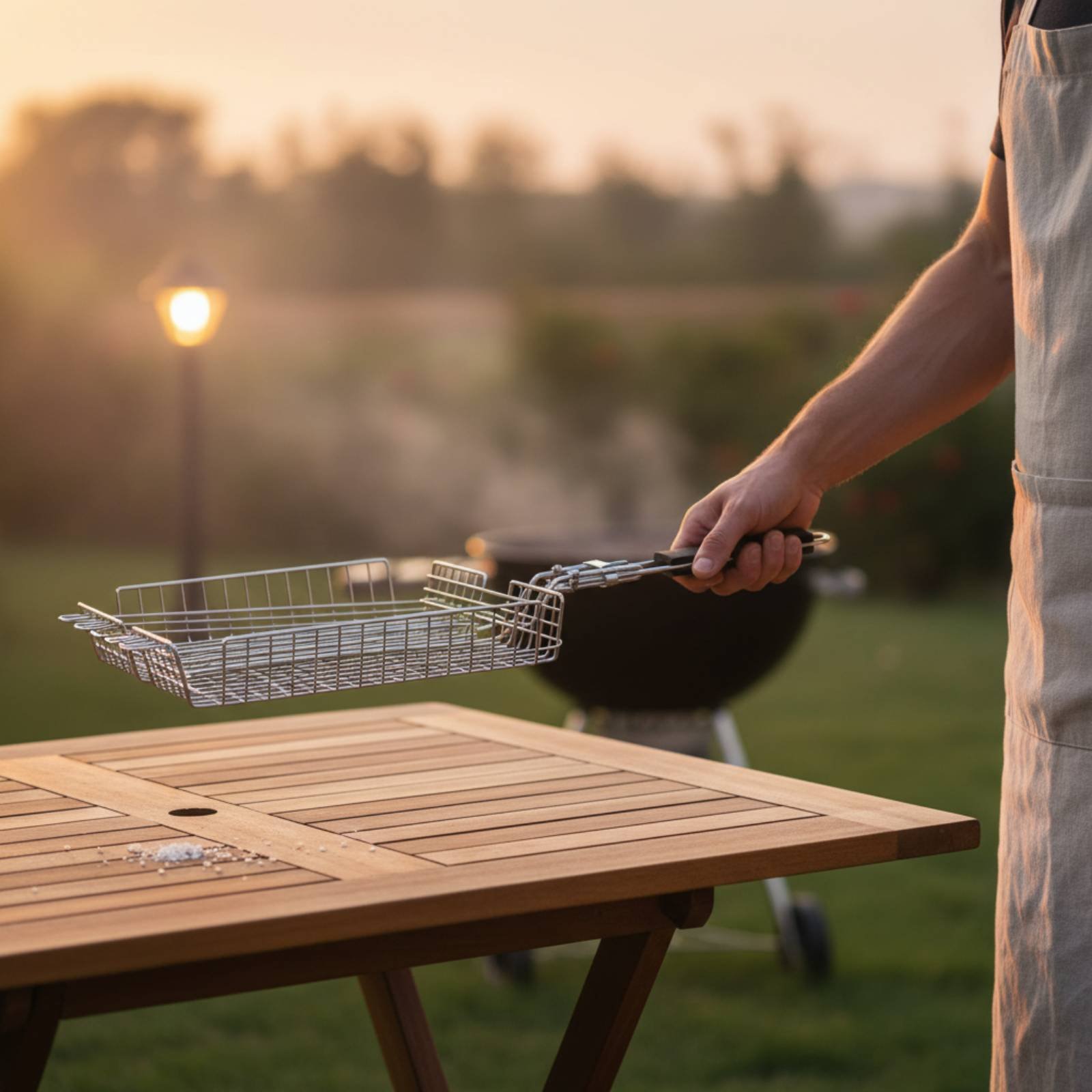Wood Handle Grill Basket Porta - Outdoor Camping Food ulasan dan harga