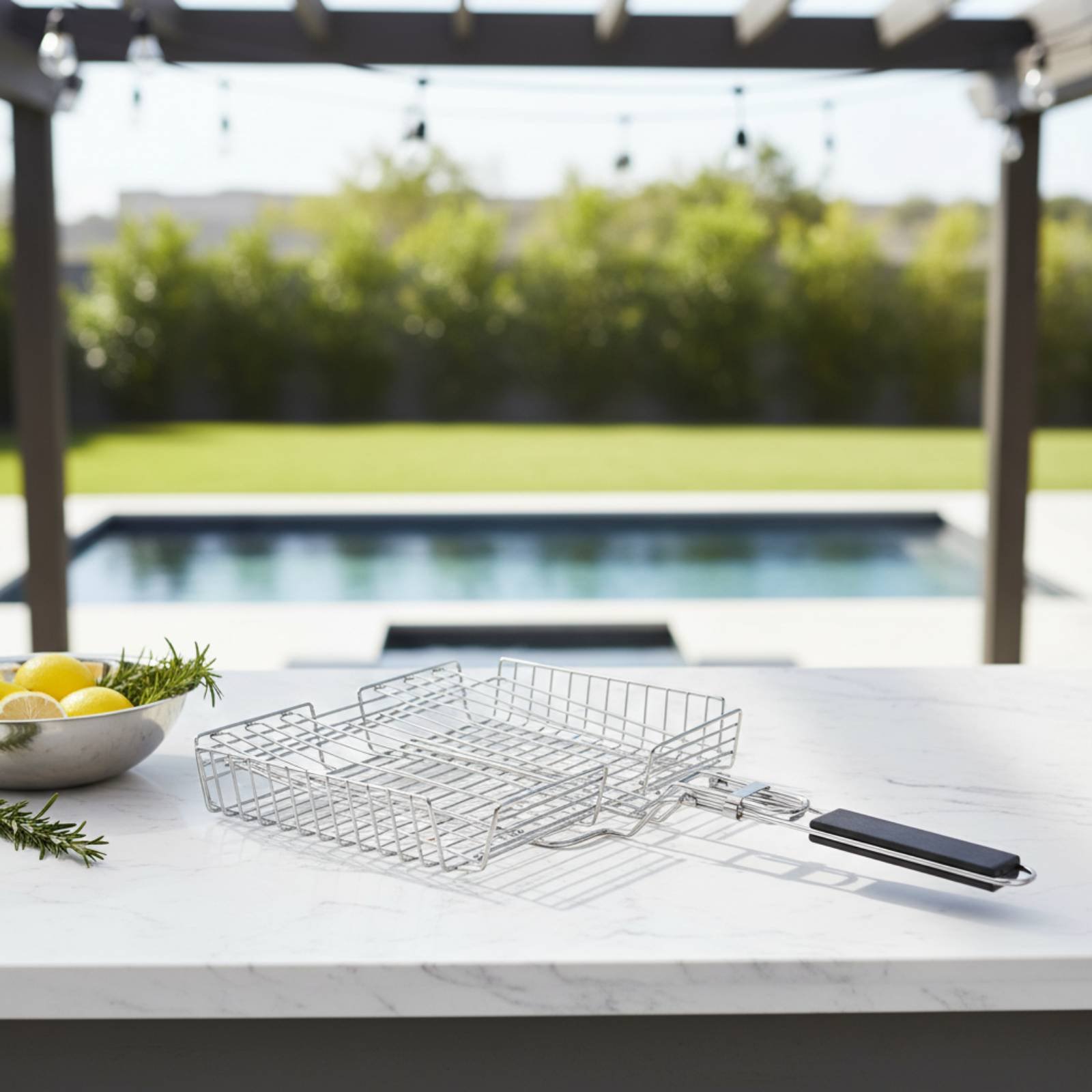 Wood Handle Grill Basket Porta - Outdoor Camping Food ulasan dan harga