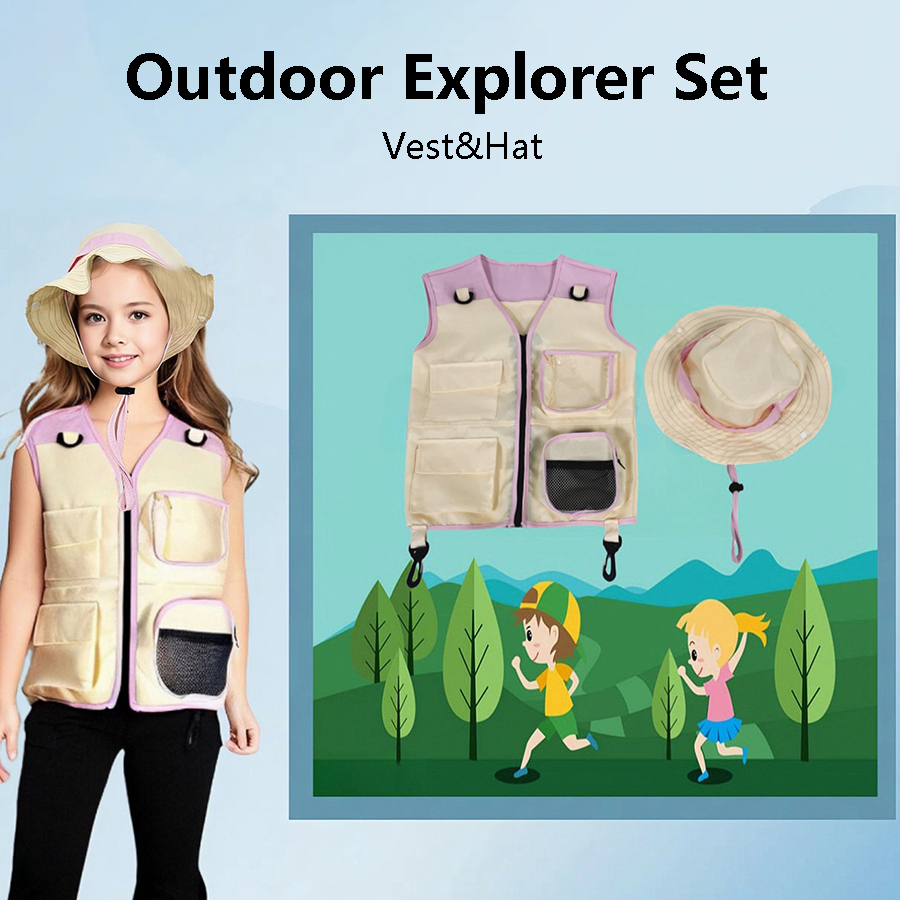 Children Explorer Vest Hat Sui - Outdoor Camping Kids Activities ulasan dan harga