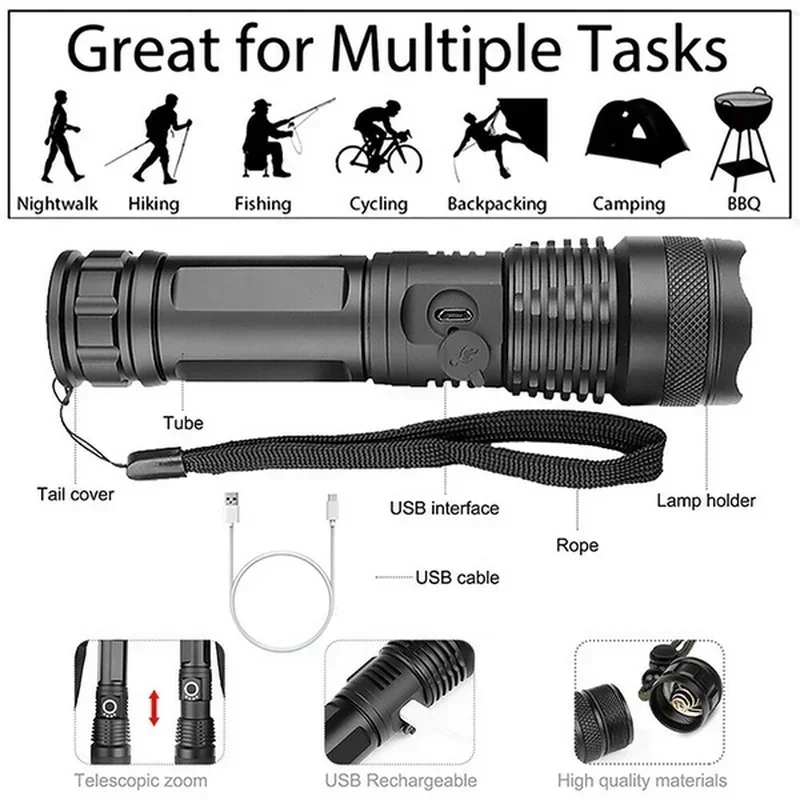 High Power XHP70 Led Flashligh - Outdoor Camping Decor ulasan dan harga